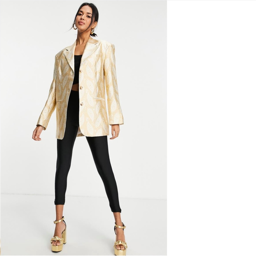 Topshop Paisley Jacquard Cotton & Linen Blend Blazer